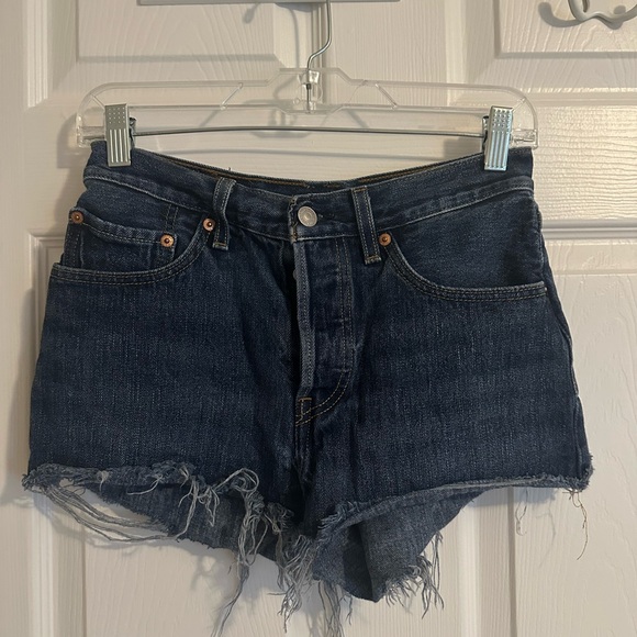 Levi's Pants - Levi's Dark Blue Denim Cutoff Shorts - Frayed Hem